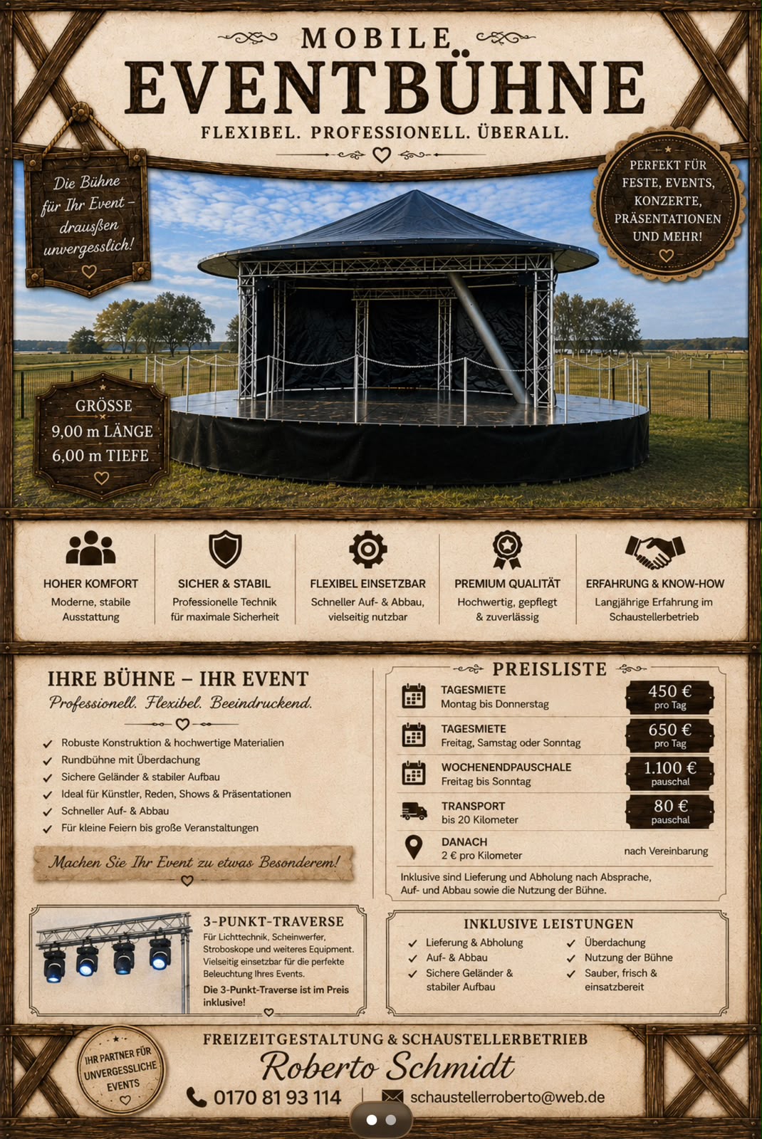 Plakat: Mobile Eventbühne – flexibel, professionell, überall